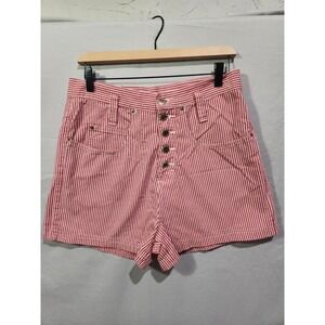 Vtg Y2K LEI Red White Plaid Shorts Med 30"‎ Waist Highrise 4th Of July